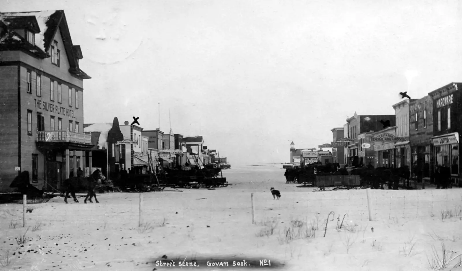 Winter street scene, Govan, Sask., No. 1